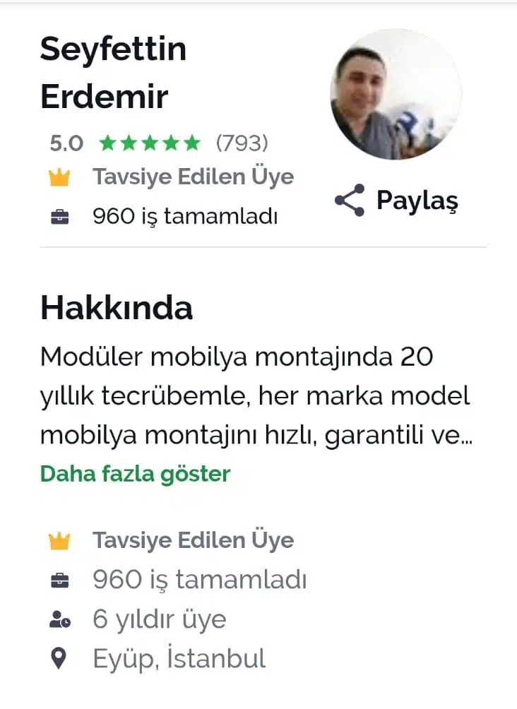 Armut.com Mobilya montaj ustası